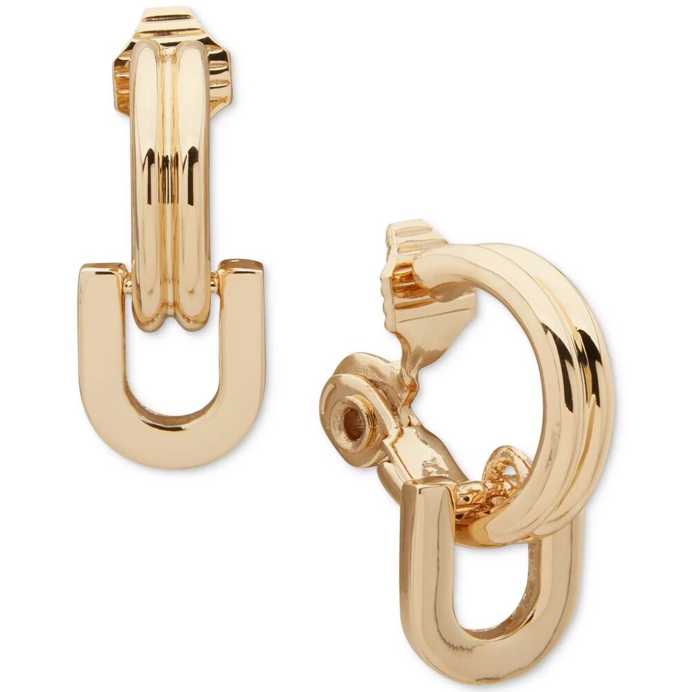 Anne Klein Gold Tone Hoop Drop Clip-On Earrings 0.5” Elegant No Piercing